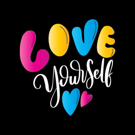 Hand Lettered Love Yourself. Handwritten Inspirational Motivational Quotes. Hand Lettering Quote. Religious Quote. Design For Greeting Cards, Apparel, Prints, and Invitation Card.のイラスト素材