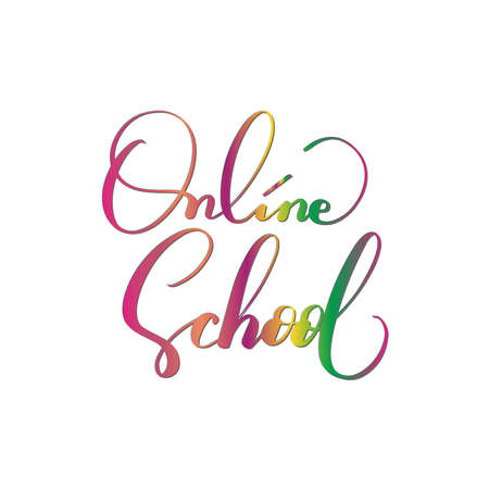 Hand Written Online School vector Lettering. Modern Calligraphy. Online School concept. Creative design For Logo, Web, Banner, Poster, print.のイラスト素材