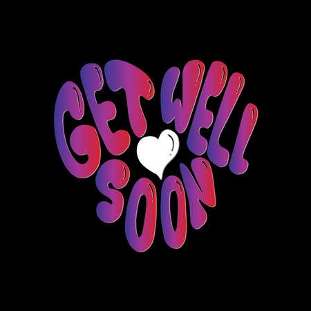 Get Well Soon Hand Lettered Calligraphy On Black Background With Heart Shape.  Lettering For Invitation, greeting Card, Prints and Posters. Hand Drawn Inscription, Calligraphic Design.のイラスト素材