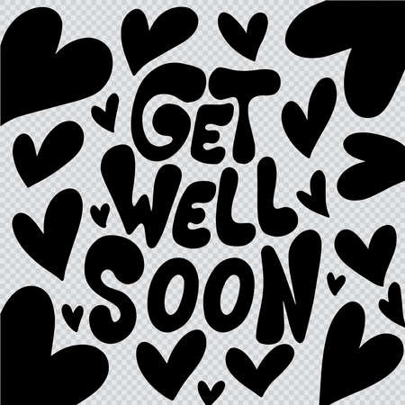 Get Well Soon Hand Lettered Calligraphy On Transparent Background With Heart Shape.  Lettering For Invitation, greeting Card, Prints and Posters. Hand Drawn Inscription, Calligraphic Design.のイラスト素材