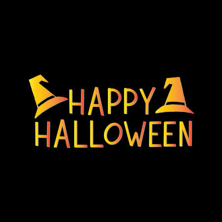 Happy Halloween Hand Lettering Text On Black Background. Handwritten Halloween Brush Lettering. Typography Print For Flyer, Poster, Greeting Card, Banner and Invitation. Hand drawn Lettering Text.のイラスト素材