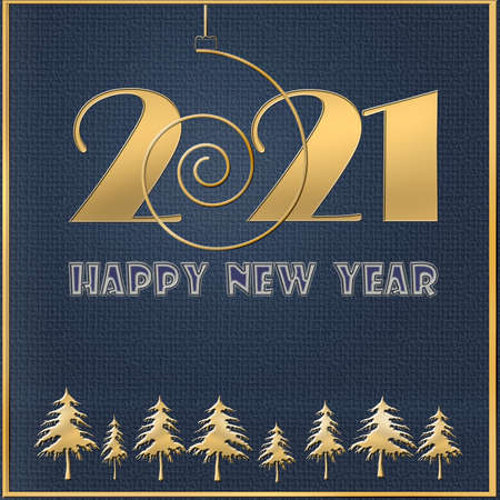 Luxury Happy new year 2021 gold text template. Design for banner, greeting cards, brochure, print....