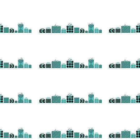 Trendy seamless pattern for Christmas, birthday. green gift boxes on white background. 3D illustrationの写真素材