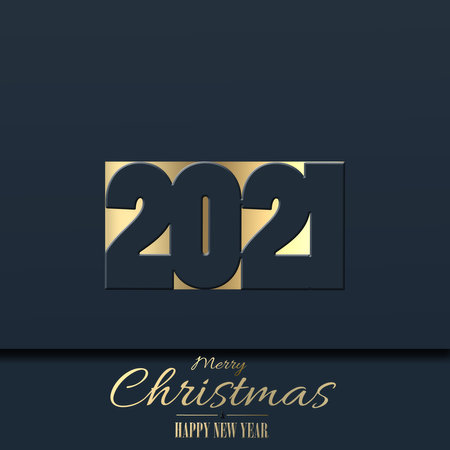 Holiday New Year 2021 abstract corporate card with gold digit 2021, gold text Merry Christmas Happy...