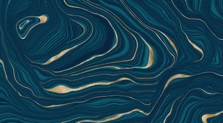 Agate Background in blue with golden vein. Agate stone texture with gold. Blue turquoise fluid...