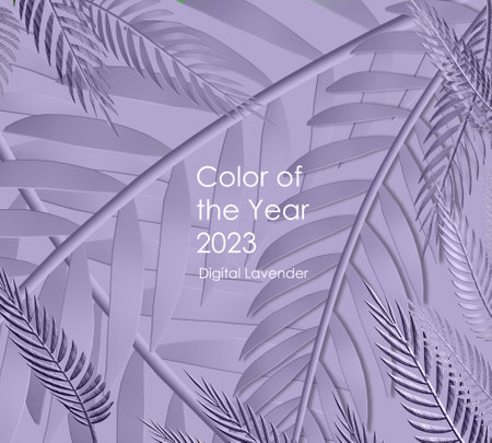 Background from abstract tropical leaves coloured in trendy lavender color. Color of the year 2023...