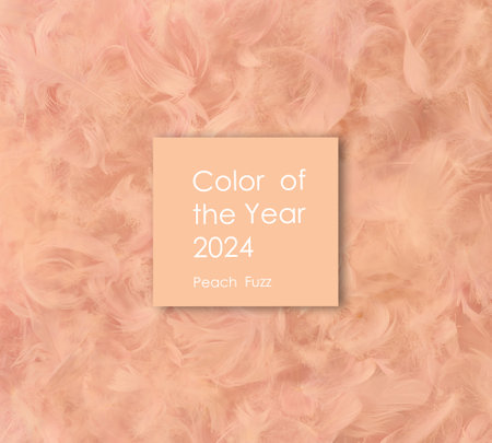 Trendy peach fur texture. Abstract apricot structure background. Color of the year 2024 Peach Fuzz. 3D Illustrationの写真素材