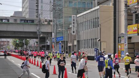 International runners gathering at Japan Hokkaido Sapporro Marathon in August 2017のeditorial素材