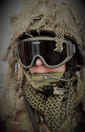 shot of New Zealand army special forces displaying their weaponsの写真素材