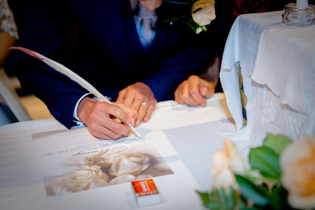 signing of marriage register or guest bookの写真素材