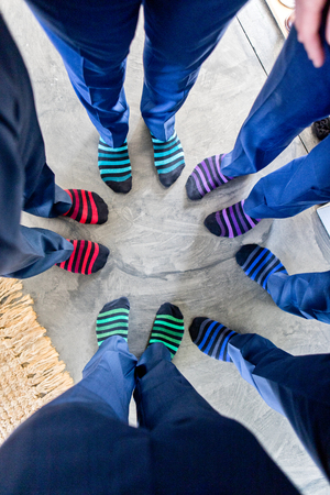 shot of wedding suits, tie, socks, shoes & watches for the groom & groom menの写真素材