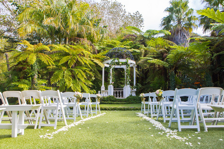 Outside shot of a garden wedding venue at a vineyardの写真素材