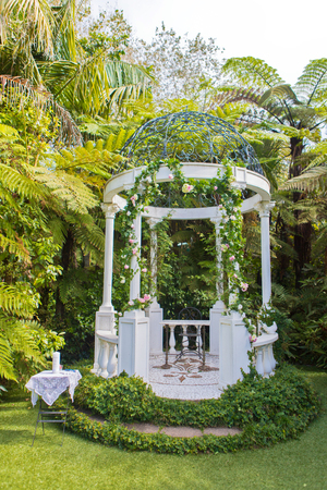 Outside shot of a garden wedding venue at a vineyardの写真素材