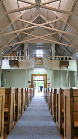 shot of religious christian or catholic chapel and altar for worshippersのeditorial素材