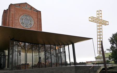 shot of religious christian or catholic chapel and altar for worshippersのeditorial素材