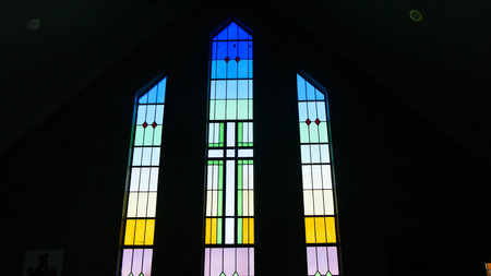 shot of religious christian or catholic chapel and altar for worshippersのeditorial素材