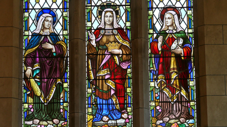 shot of religious christian or catholic chapel and altar for worshippersのeditorial素材