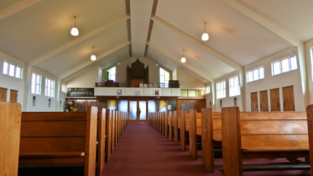 shot of religious christian or catholic chapel and altar for worshippersのeditorial素材