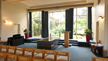 shot of religious christian or catholic chapel and altar for worshippersのeditorial素材