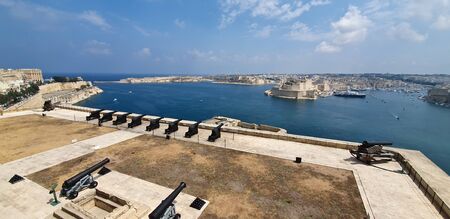 Malta, Oct 1st 2019,  the firing of cannon at the Saluting Battery at  Malta