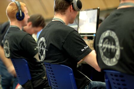 Auckland, New Zealand, 1st of Apr 2008,  gamers competing at the world cyber game Esport at vodafone event centreのeditorial素材