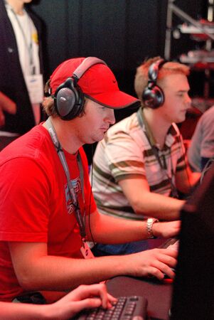 Auckland, New Zealand, 1st of Apr 2008,  gamers competing at the world cyber game Esport at vodafone event centreのeditorial素材