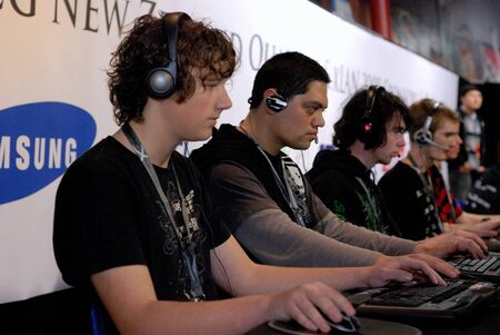 Auckland, New Zealand, 1st of Apr 2008,  gamers competing at the world cyber game Esport at vodafone event centreのeditorial素材