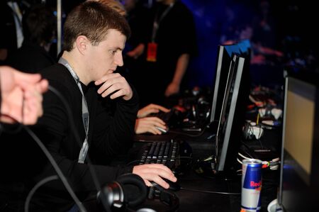 Auckland, New Zealand, 1st of Apr 2008,  gamers competing at the world cyber game Esport at vodafone event centreのeditorial素材