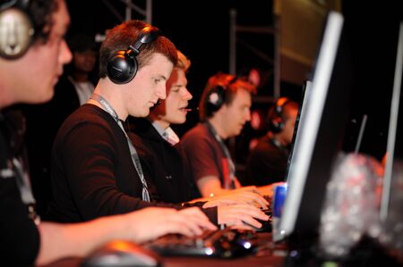 Auckland, New Zealand, 1st of Apr 2008,  gamers competing at the world cyber game Esport at vodafone event centreのeditorial素材