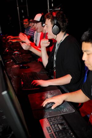 Auckland, New Zealand, 1st of Apr 2008,  gamers competing at the world cyber game Esport at vodafone event centreのeditorial素材