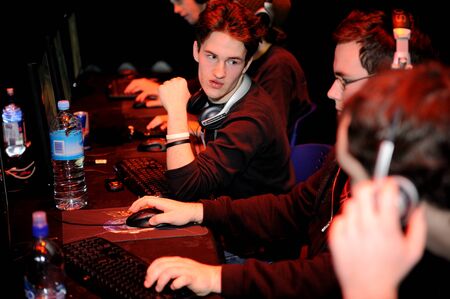 Auckland, New Zealand, 1st of Apr 2008, gamers competing in cyber games using computers, gaming...