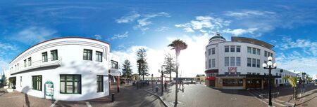 Napier, New Zealand, 1st of Jan 2020, view along the beach & the town centre of Napier in New...