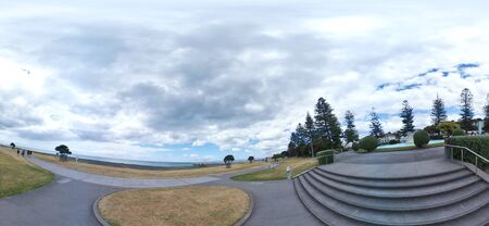 Napier, New Zealand, 1st of Jan 2020, view along the beach & the town centre of Napier in New Zealandのeditorial素材