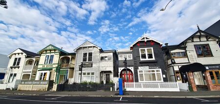 Napier, New Zealand, 1st of Jan 2020, view along the beach & the town centre of Napier in New Zealandのeditorial素材