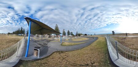 Napier, New Zealand, 1st of Jan 2020, view along the beach & the town centre of Napier in New Zealandのeditorial素材