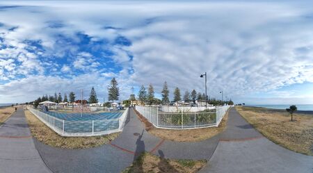 Napier, New Zealand, 1st of Jan 2020, view along the beach & the town centre of Napier in New...