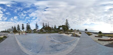 Napier, New Zealand, 1st of Jan 2020, view along the beach & the town centre of Napier in New...