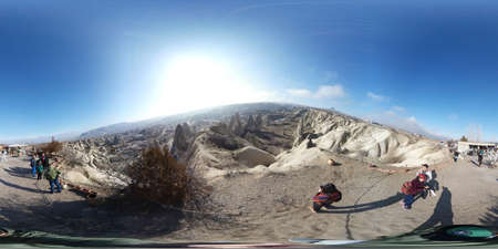 Cappadocia, Turkey, 2nd of Feb 2020, Goreme valley with ancient chapels carved into hillside,...