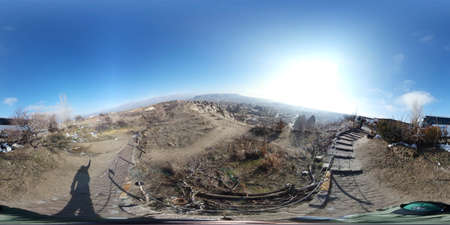 Cappadocia, Turkey, 2nd of Feb 2020, Goreme valley with ancient chapels carved into hillside,...