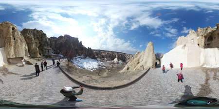 Pamukkale, Turkey, 2nd of Feb 2020, white lime cascades formed by hot mineral springs at Pamukkale,...