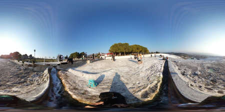 Pamukkale, Turkey, 2nd of Feb 2020, white lime cascades formed by hot mineral springs at Pamukkale,...