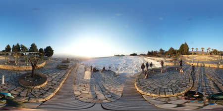 Pamukkale, Turkey, 2nd of Feb 2020, white lime cascades formed by hot mineral springs at Pamukkale, Turkeyのeditorial素材