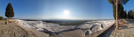 Pamukkale, Turkey, 2nd of Feb 2020, white lime cascades formed by hot mineral springs at Pamukkale,...