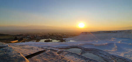 Pamukkale, Turkey, 2nd of Feb 2020, white lime cascades formed by hot mineral springs at Pamukkale, Turkeyのeditorial素材