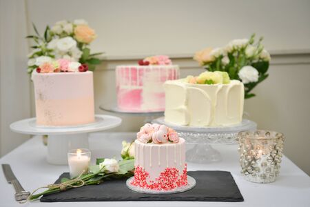 Shot of wedding & birthday cake and decorationの写真素材
