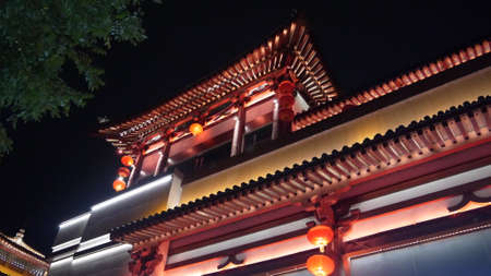 XiAn, China, 1st of Jan 2020, night view of China Dayan pagoda and walking streetのeditorial素材