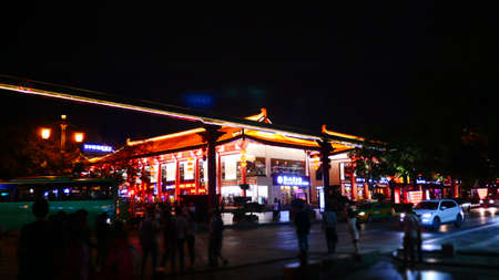 XiAn, China, 1st of Jan 2020, night view of China Dayan pagoda and walking streetのeditorial素材