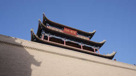 JiaYu, China, 1st of Jan 2020,  ancient castle, building and fortress found in Jiayu Guan, the western end of the great wall of Chinaのeditorial素材