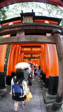Kyoto, Japan, 1st Jan 2020, inside the Fushimi Inari Taisha Shinto shrine which is famous for its thousands of vermilion torii gates along the trails to the sacred Mount Inari,のeditorial素材