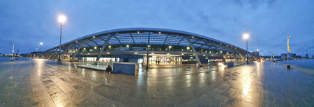 Netherland historical and modern buildings along the Amsterdam river canalの写真素材